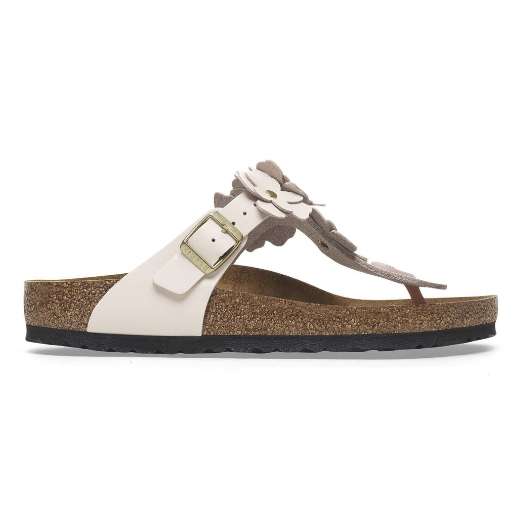 Women's Floral Sandals - Cream and Brown